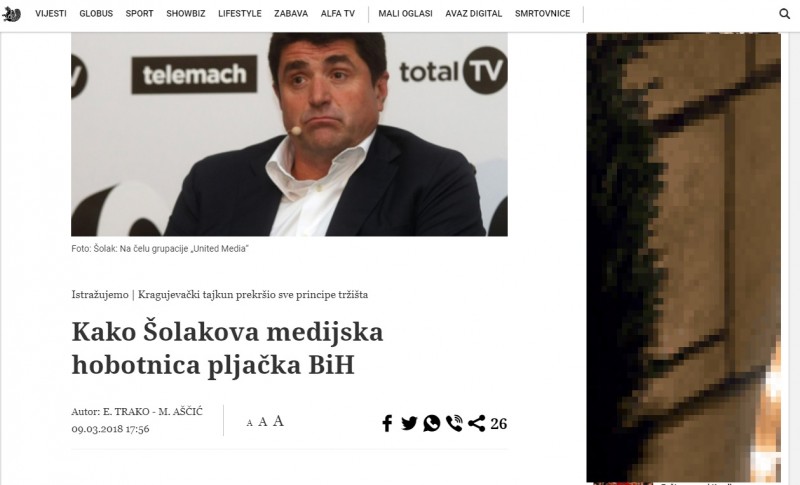 Bosanski mediji su ukazivali da se Šolak, kao vlasnik N1, putem svoje kompanije “Telemach” godinama bogati na račun „BH Telecoma“ i „Elektroprivrede BiH“ tako što besplatno koristi više od 30.000 električnih stubova za prenos svog signala